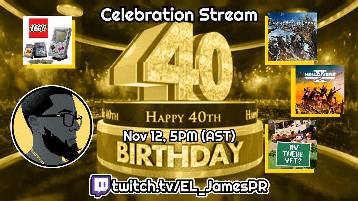 Bueno... Llegando a los 40 ya!! Y con esto vamos a celebrar en stream unas horitas jugado varios multiplayers y armando el GameBoy de Lego en VIVO. Nos veremos por twitch.tv/EL_JamesPR