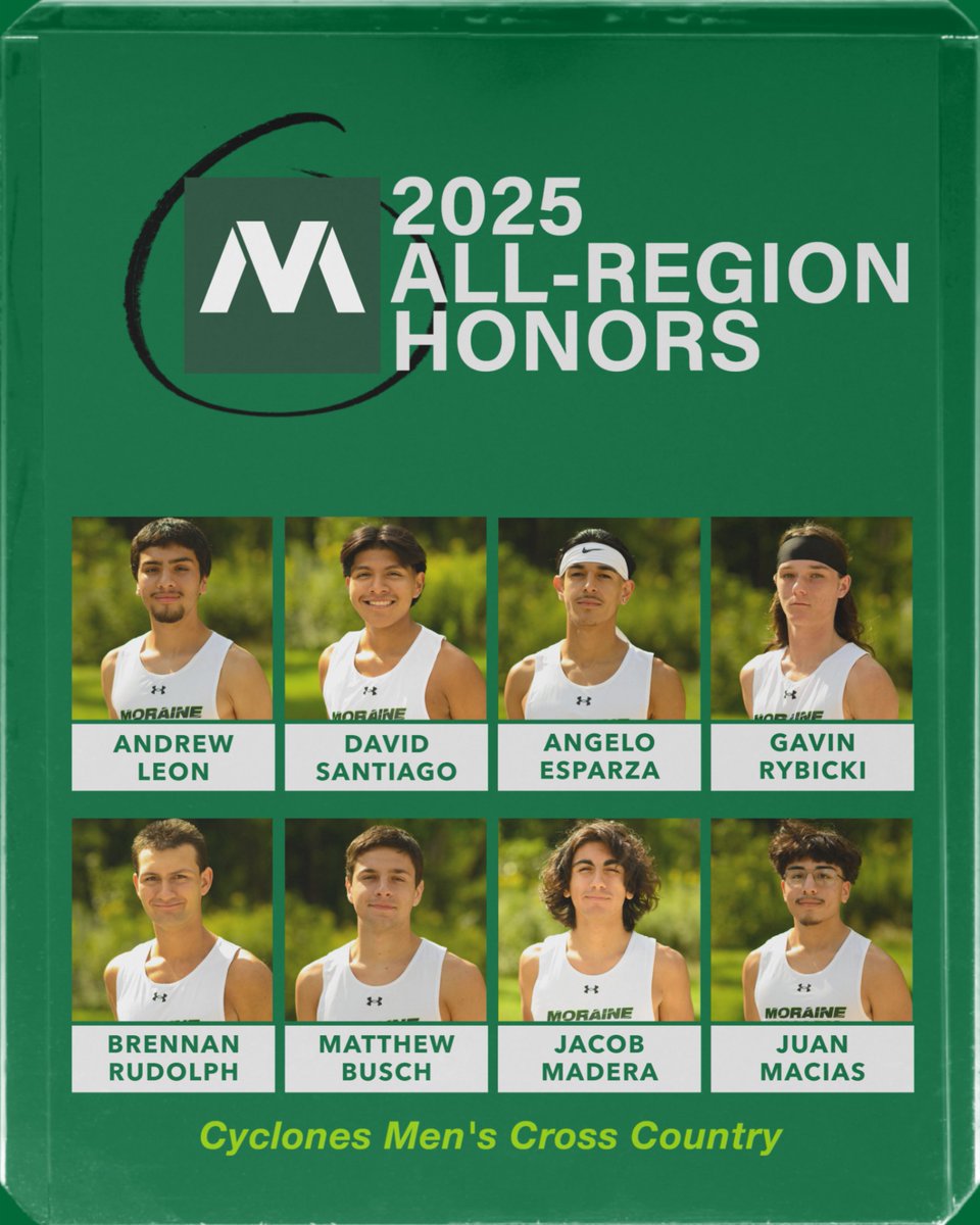 And now for our gaggle of Cyclones men’s #crosscountry <a href="/MoraineValleyXC/">Moraine Valley XC</a> All-Region runners! #Congrats to these eight student-athletes for their amazing running. #proud #props #GoCyclones #mvcyclones 🌪️👟💚