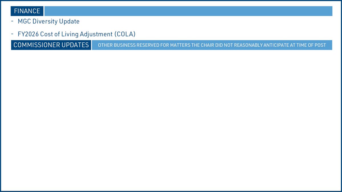 MEETING NOTIFICATION: MGC Open Meeting on 11/6/2025 at 10:00am using Remote Collaboration Technology. Agenda is available here: buff.ly/fmhhzDC