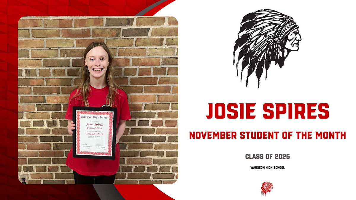 Congratulations to our senior Student of the Month, Josie Spires! Josie was nominated by Mrs. Cantu. #WauseonPride