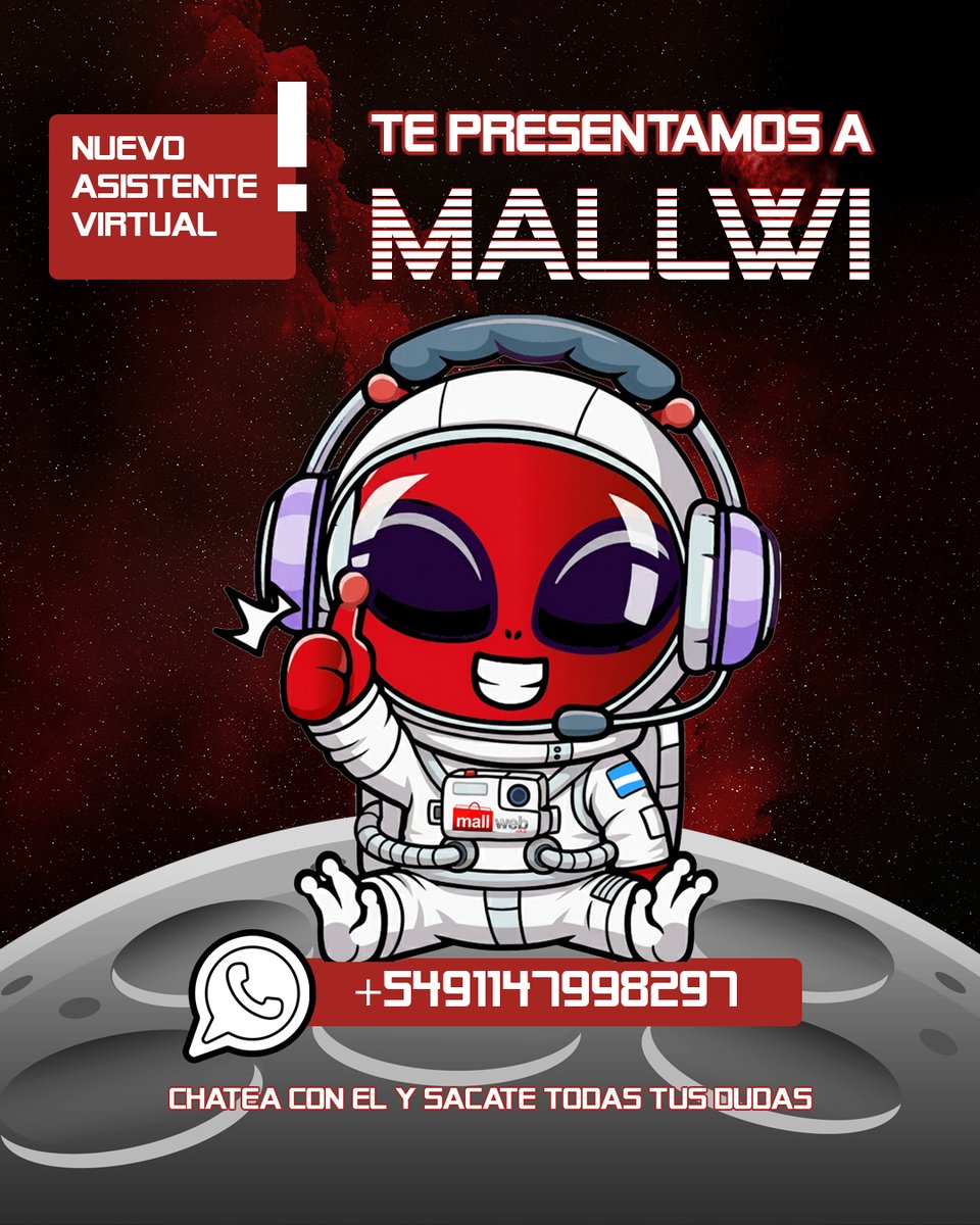 MallwebAr's tweet image. ¡Llegó Mallwi! 👽 El asistente virtual de Mallweb que vino a resolverte la vida.

Contactánte por whatsapp al +5491147998297 y preguntale lo que quieras  sobre la web, productos, dudas sobre especificaciones técnicas y lo que se te ocurra🛸

#AsistenteVirtual #Mallwi #Mallweb