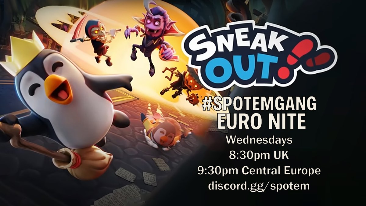 🎯 EURO NITE x SNEAK OUT HAPPENING NOW 🎯

Hide. Hunt. Prank in the Haunted Castle.

🆓 Free to play on Steam
👥 5 Sneaks vs 1 Hunter
🔧 Solve tasks • open the portal
🕒 Tonight 8:30PM GMT / 9:30PM CET

Join the lobby:
 discord.gg/spotem

#SPOTEMGANG #EuroNite