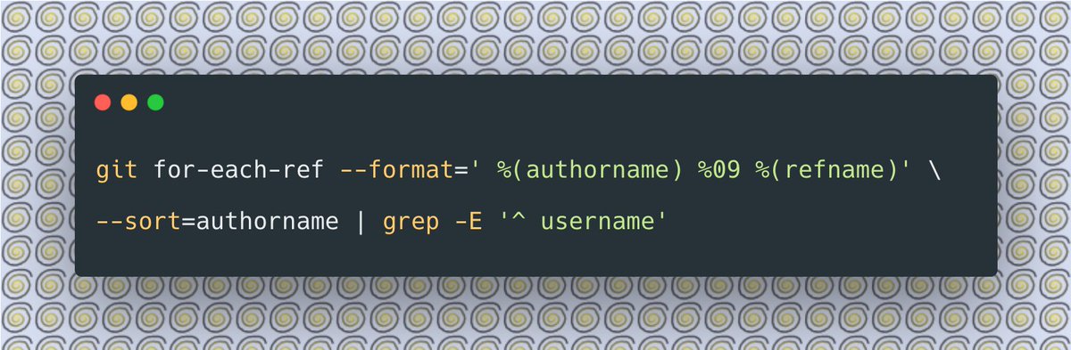 daily_web_dev's tweet image. List all branches whose most recent commit was created by a specific user #git