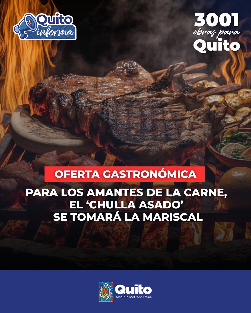 ☑️ #LaMariscalSeReactiva | El ‘Chulla Asado’ forma parte de las acciones impulsadas por la Alcaldía de Quito para devolver a La Mariscal su dinamismo y activarla económicamente.

¿Cuándo se realizará?  ➡️ acortar.link/pLL6wH 

#QuitoRenace