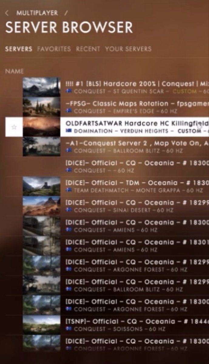 ADeadlyTeddy's tweet photo. @tiggr_ We need a reacently played and a favourites taps in the server browser, like what bf1 had. https://t.co/7zaRrQqFNy