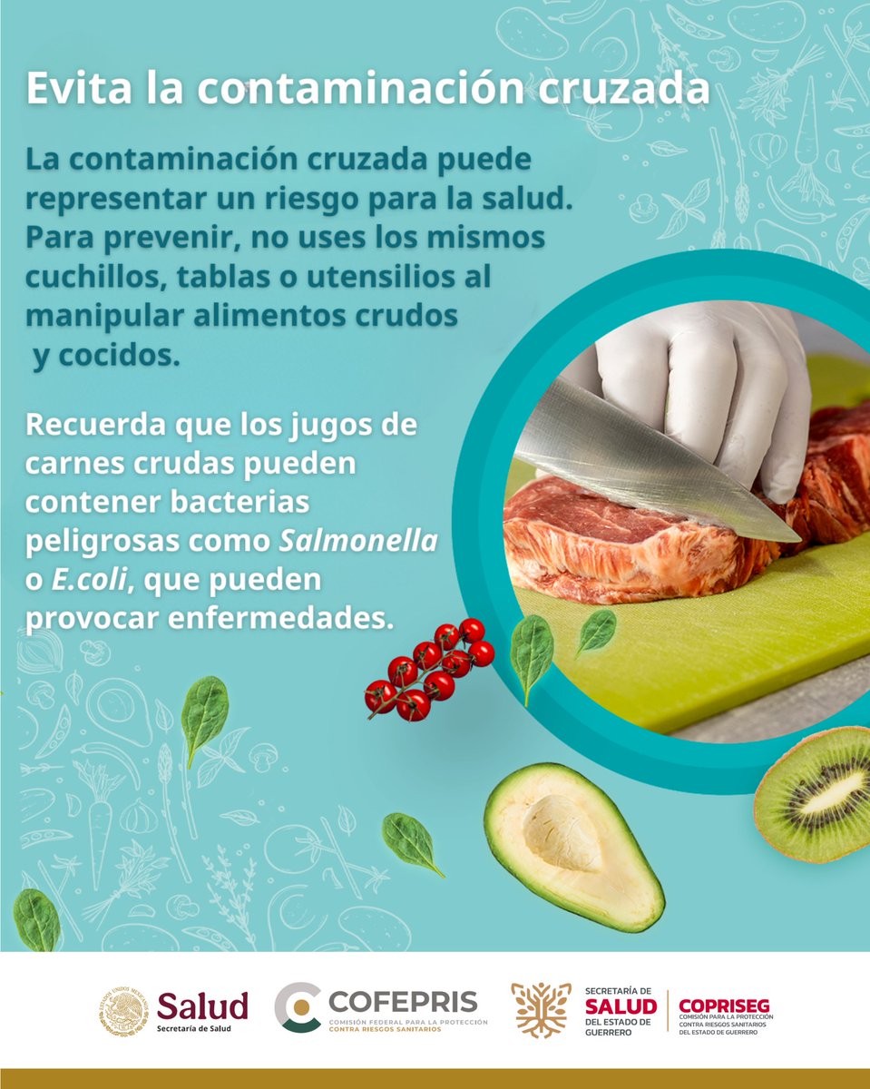 "Inocuidad: Alimento seguro, Salud protegida."

¿Usas la misma tabla para cortar carne y verduras? 
Podrías estar provocando contaminación cruzada sin darte cuenta.
✅ ¡Separa alimentos crudos y ya cocinados! Tu salud lo agradecerá.

#ContaminaciónCruzada #InocuidadDeLosAlimentos