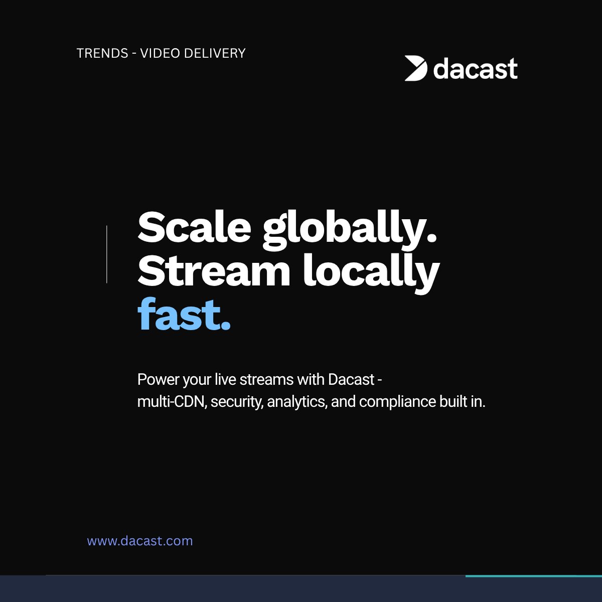 DacastStreaming's tweet image. Dacast’s multi-CDN architecture uses smart content steering to deliver ultra-reliable, low-latency live streams - powered by HTTP/3, LL-HLS, and built-in security &amp;amp; analytics.
Read more : dacast.com/blog/live-stre…
#LiveStreaming #MultiCDN #StreamingTech #Dacast #Trends