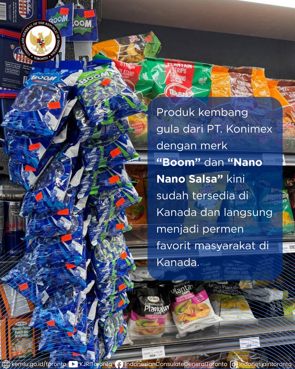 INAinToronto's tweet photo. Sweet news, #FriendsofIndonesia!🍬 Indonesian candies Boom &amp; Nano Nano by PT. Konimex are now available across the GTA! “You’re the candy of my eyes,” indeed 💛 Stay tuned for in-store promos this month—let’s celebrate proudly made Indonesian products! 🇮🇩  #IniDiplomasi https://t.co/456G50Eas1