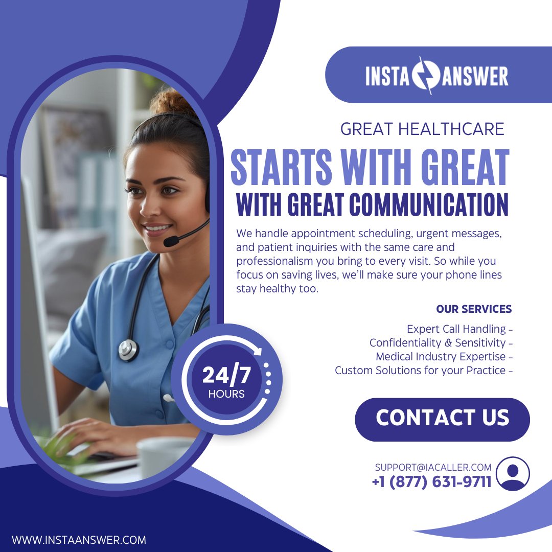 Insta_Answer's tweet image. Missed calls shouldn’t mean missed care! With Insta Answer, your patients are always heard — day or night, weekend or weekday.

Contact us today at (877) 631-9711 or email support@iacaller.com.

#InstaAnswer #Rx #MedicalServices #CustomerService #VirtualReceptionist #HealthCare