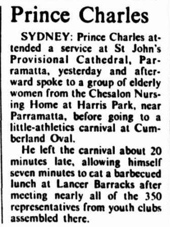 AustAnglican's tweet image. 6 November 1977: a Sunday, and on his fourth official visit to Australia, Prince Charles worships at St John's Provisional Cathedral, Parramatta. (Photo taken in Adelaide a few days before; I haven't been able to track down any photos taken at the Cathedral.) #48years