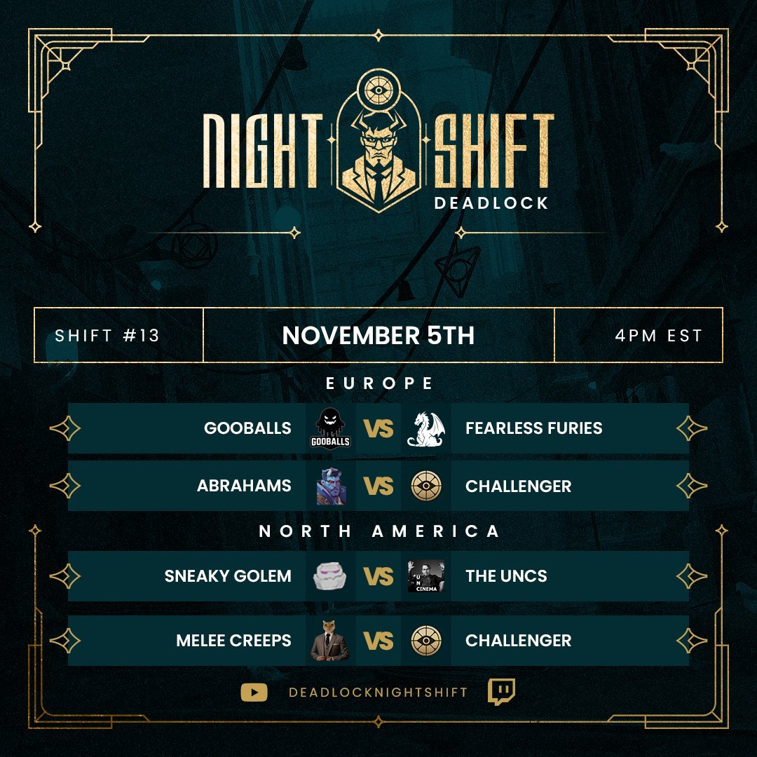 Okaaay, on reprend le programme comme prévu, début du Deadlock Night Shift 13 EU dans quelques minutes !

Recast FR sur ma chaîne avec <a href="/Neaph_/">Neaph</a>, on va bien s'amuser !!

A tout de suite !

ttv/hammerkick