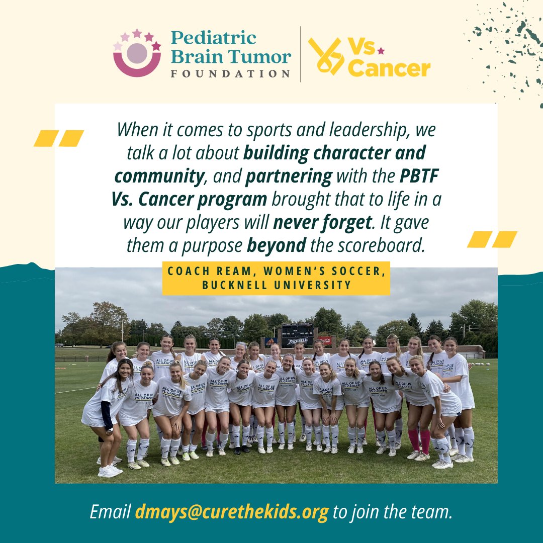 When your team joins Vs. Cancer, we make it easy to create purpose beyond the scoreboard. From signage to banners and announcements, we provide everything you need to make a difference for kids with brain tumors. Ready to get started? Contact Dave Mays at dmays@curethekids.org.