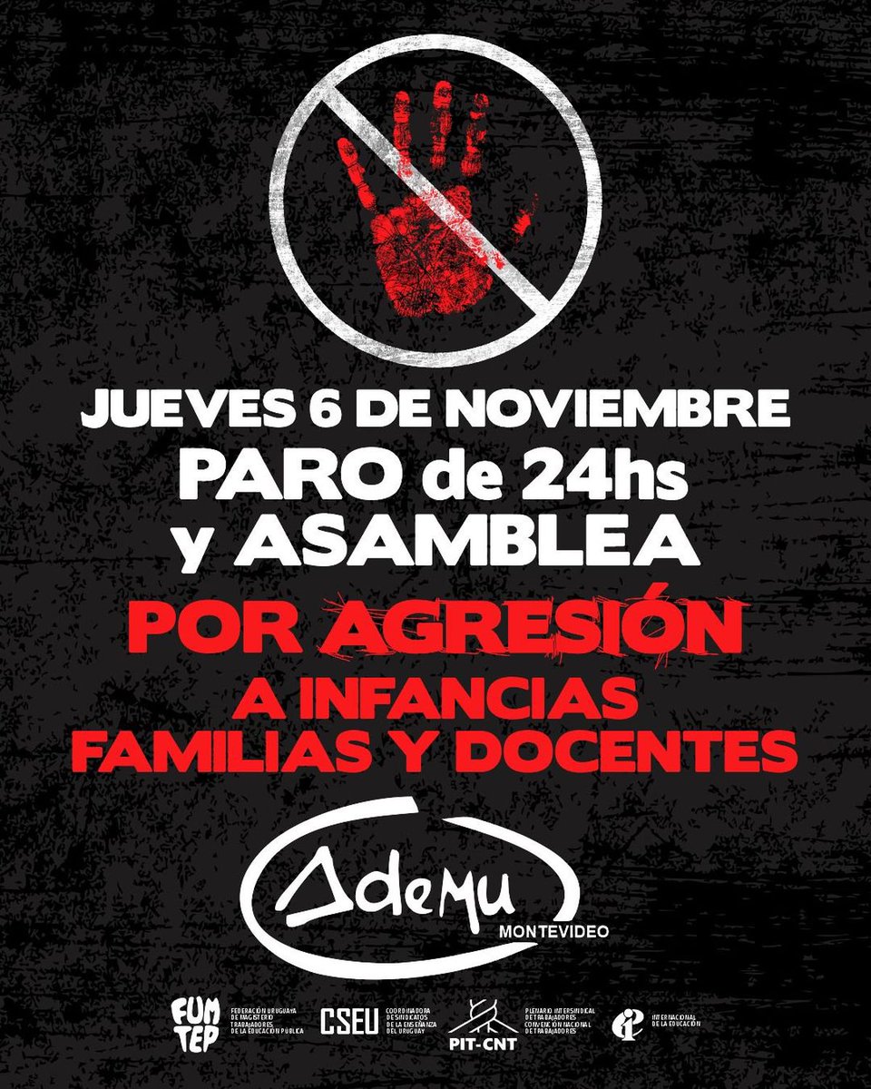 🔴 Paro de maestros este jueves por agresión a docente. Una patota, conformada por una familia, ingresó a la escuela 123, en Flor de Maroñas, y generó un ataque brutal. Van varios casos en el año.