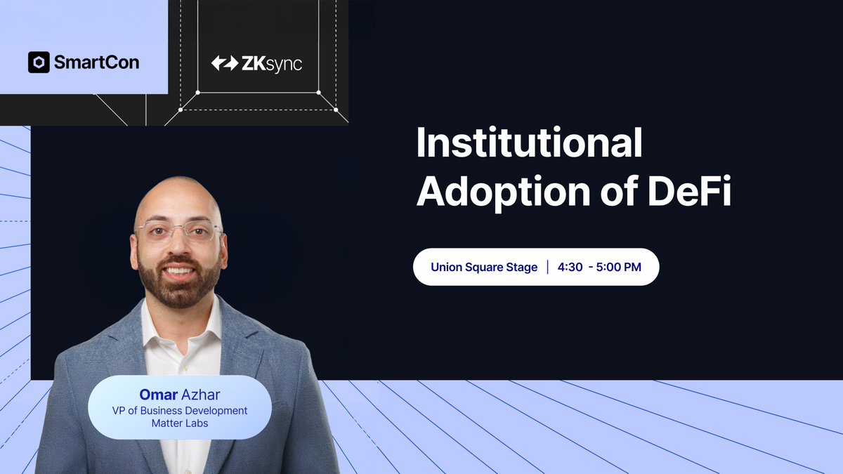 zksync's tweet photo. Day 2 of @chainlink #SmartCon ends with a banger.

@Ozhar will be on stage at 4:30 PM EST talking about @zksync favorite topic: financial institutions coming onchain. https://t.co/ESWQwg4FL8