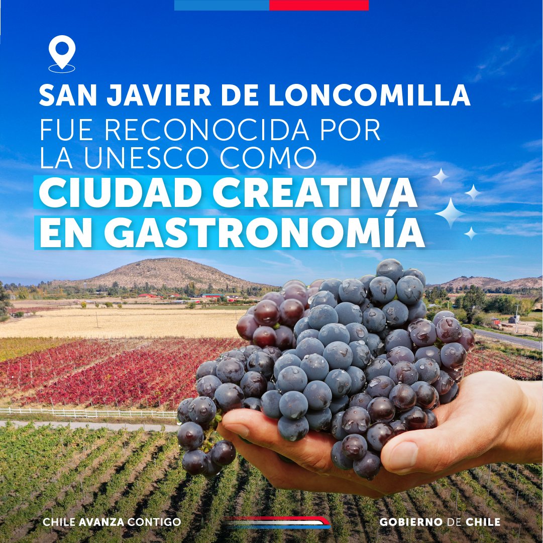 ¡Orgullo para nuestro patrimonio cultural! 🇨🇱  

La Unesco destaca a la ciudad de la Región del Maule por su patrimonio vitivinícola, visibilizando el aporte de las cepas patrimoniales a las tradiciones y costumbres del sector agrícola de nuestro país 🍇