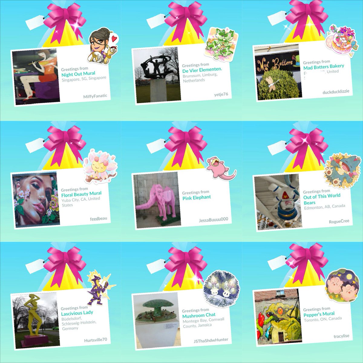 Fantastic card/sticker matches from this group of trainers!! 🤩 😮 😍 Thanks for sharing, friends! 🥂 <a href="/MiffyFanatic/">Rachel</a> <a href="/yetje76/">Yvonne</a> <a href="/feedbeau/">feedbeau 💜 Yes or No 🎧 🎶</a> <a href="/wawalizziefest/">lizzie mcguire❤️‍🔥</a> <a href="/RogueCree/">Lαιɳҽ™</a> <a href="/hurtsville70/">Hurtsville70</a> <a href="/tracylise_/">✨️tracylise✨️</a> <a href="/JessaBuu/">JessaBuu-TL80-||LA Kalos Tour ✈️💙🖤</a> <a href="/JSThaShdwHunter/">JS Tha Shadow Hunter</a> #PokemonGOApp #PokemonGOfriend
