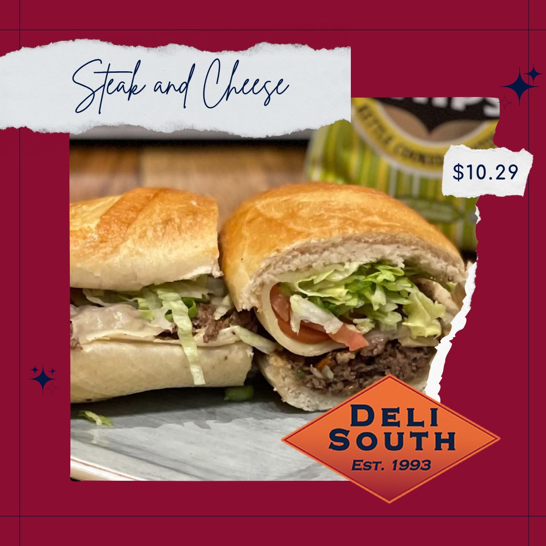 TheDeliSouth's tweet image. Sink your teeth into the flavor-packed Steak and Cheese sub — melty, meaty, and made fresh to order. 🧀🔥
💵 Just $10.29 — taste the tradition!
#DeliSouth #SteakAndCheese #LunchDoneRight
