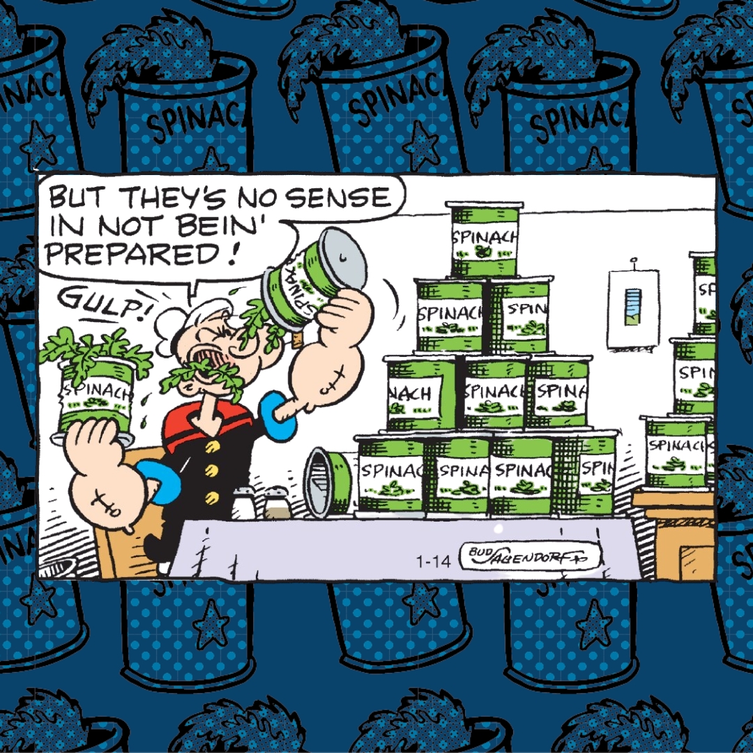 popeyetweetsk's tweet image. A smart sailor’s always stocked up! Can’t fights evil on an empty can! 🥬

#Popeye #Spinach #Strongtothefinish #Health #Comics #Comicstrip #Classiccomics