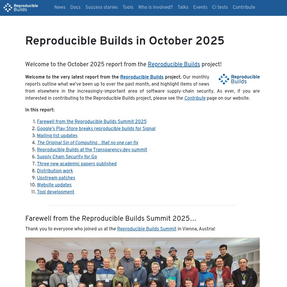 Check out what's been going on during October 2025 in the world of <a href="/ReproBuilds/">Reproducible Builds</a>! reproducible-builds.org/reports/2025-1…