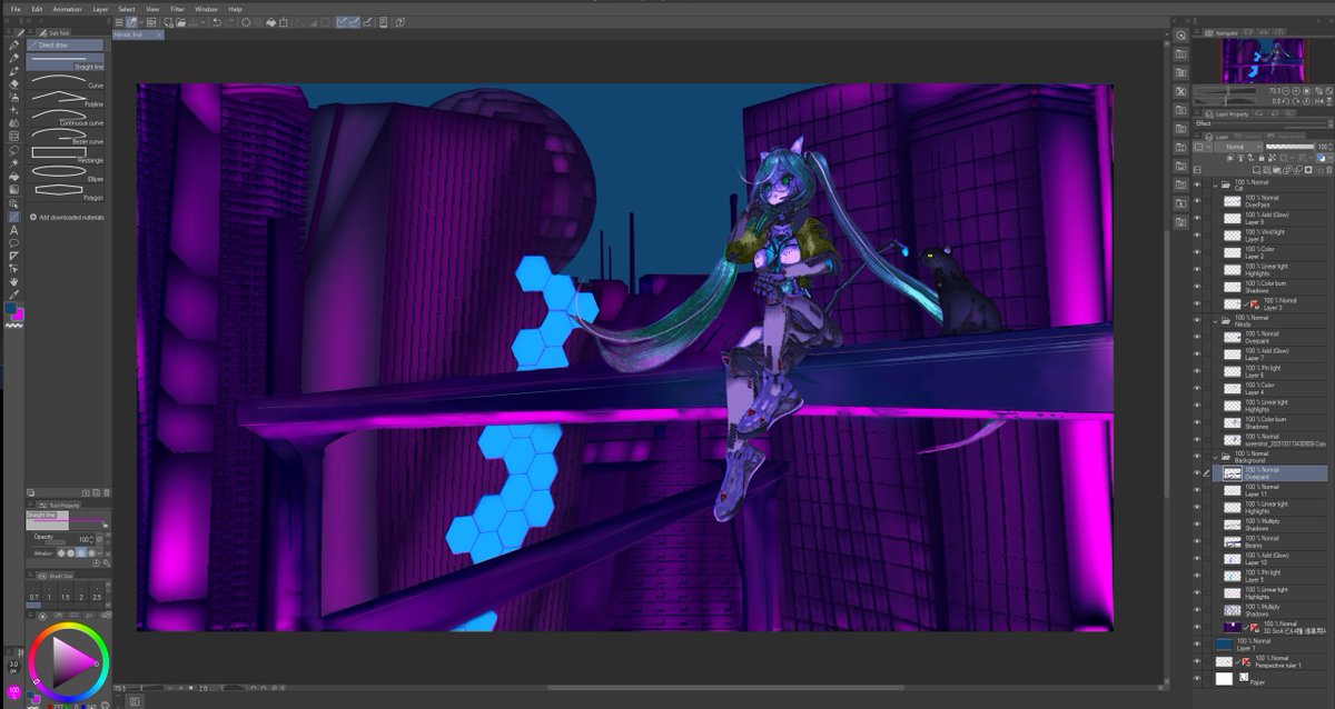 Shading started, also have begun mixing and rendering out colors especially on the beams in the foreground.