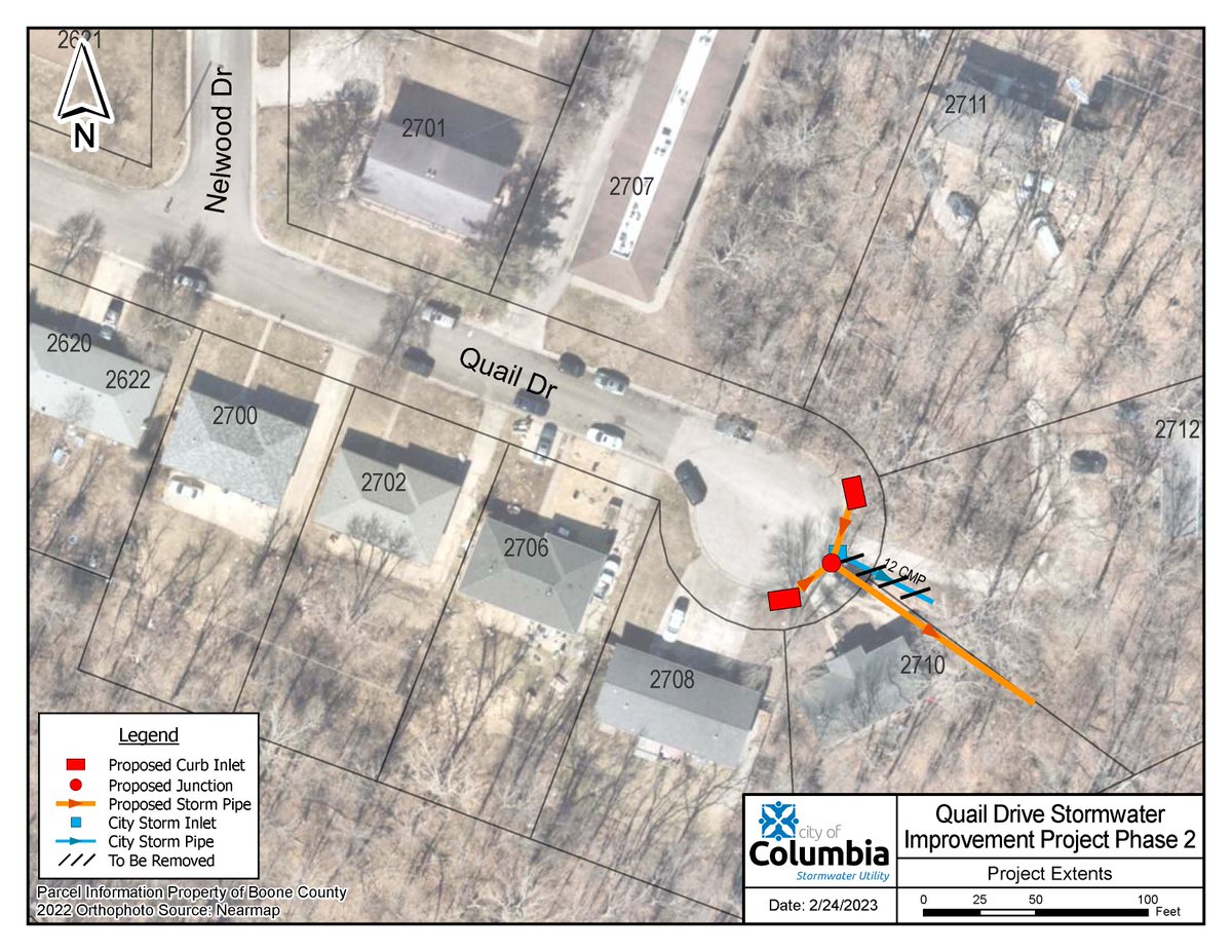 The Stormwater Utility is holding public meeting at 5:30pm Nov. 12 at City Hall, to discuss a proposed stormwater improvement project on Quail Drive.
The plan includes installing a new pipe and two inlets. 
For more info, visit beheard.como.gov/quail-drive-st…
