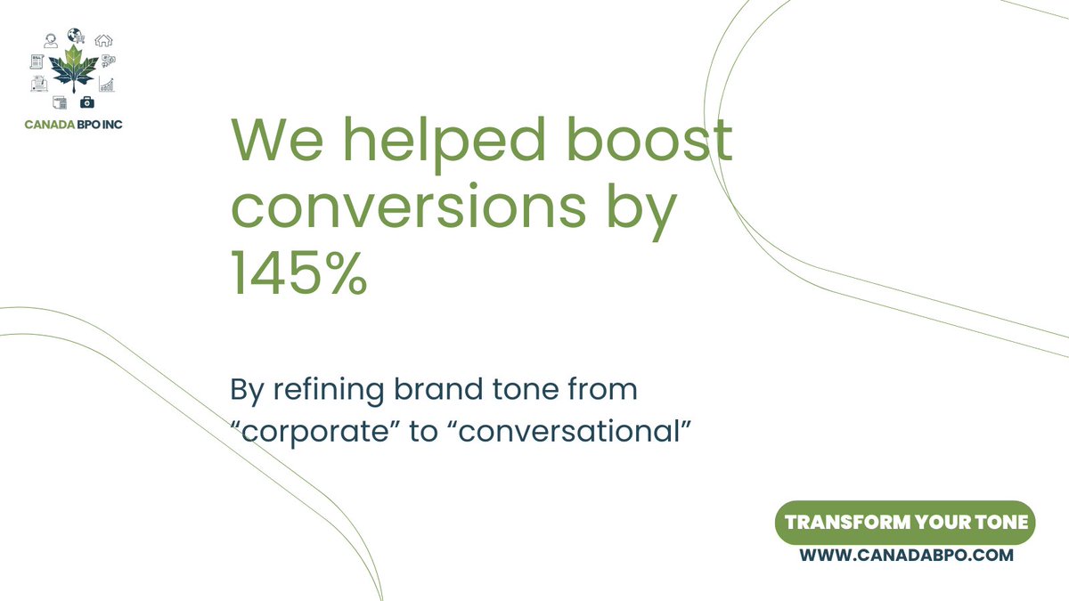 CanadaBpoInc's tweet image. When your tone feels human, your message feels believable. 
We guide brands to reshape their tone—turning cold content into genuine connections.

#ConversionGrowth #ToneStrategy #VoiceOptimization #CustomerTrust #CanadaBPO