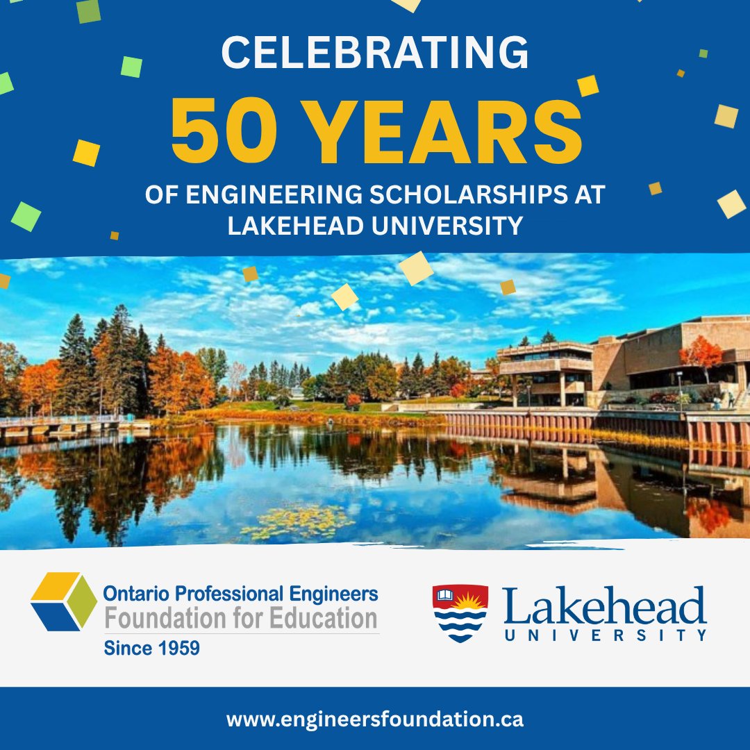 Celebrating 50 years of  impact! The Foundation is proud to have supported Lakehead University engineering students through scholarships for more than half a century. Together, we invest in the next generation of Ontario's engineers.

Learn more: ow.ly/qXOY50XmUTj