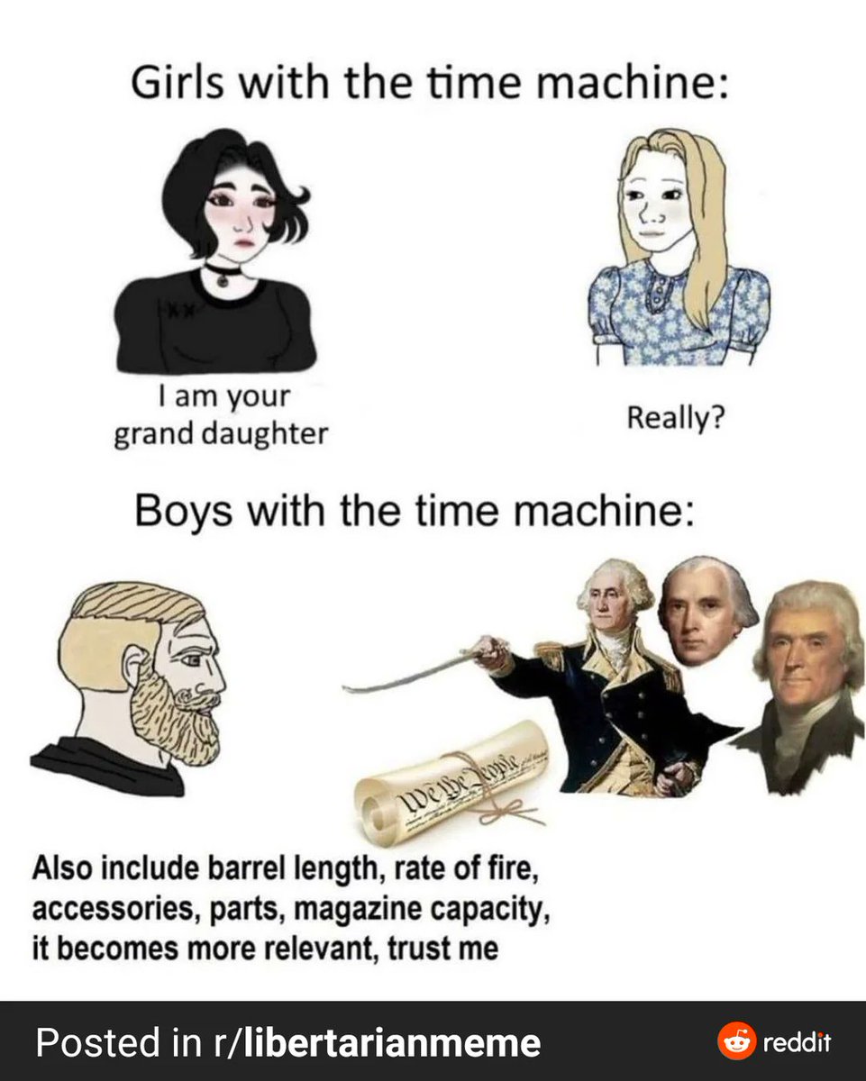 LeeMSnow's tweet image. Founding Fathers: “Explain yourself.”
Boys with time machine: “You’re gonna love the AR platform.”
#GunHumor #2AMemes #FreedomTalk #HistoryNerd #FaithFamilyFreedom #TacticalTimeTravel