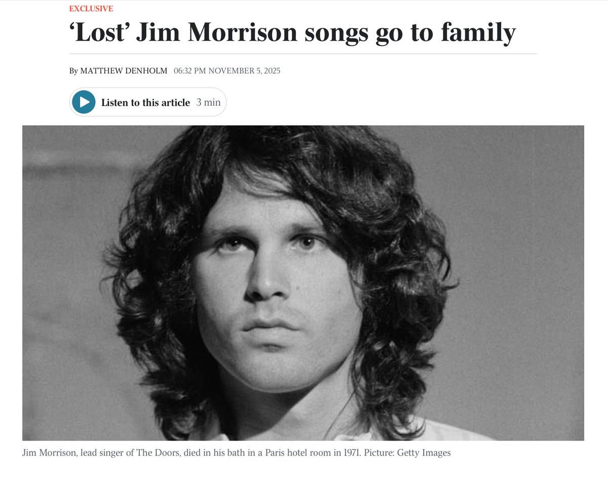 ‘Lost’ Jim Morrison songs go to family theaustralian.com.au/nation/lost-so… #JimMorrison #TheDoors #music