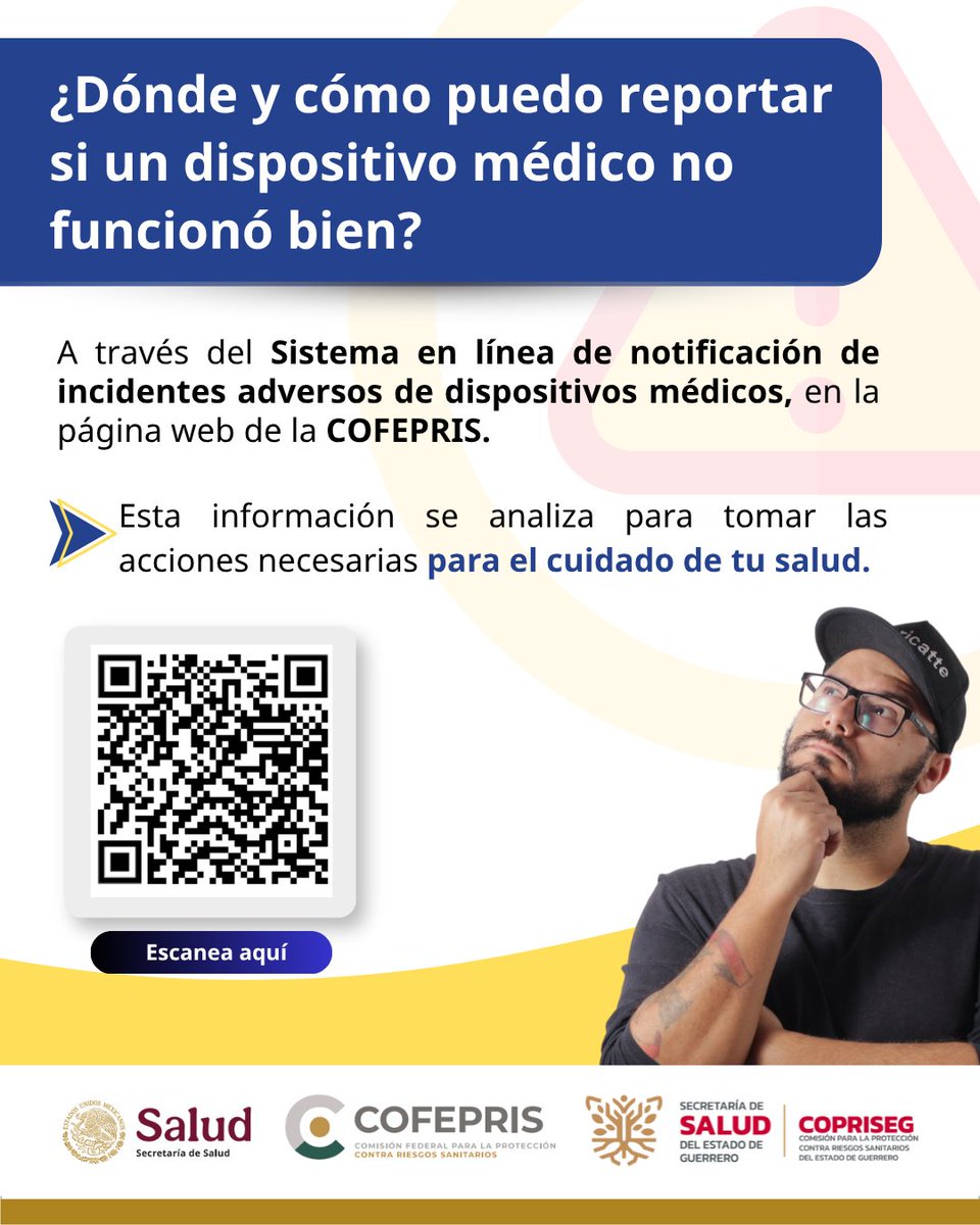 La Tecnovigilancia es clave para garantizar la seguridad de los dispositivos médicos.
COFEPRIS te invita a reportar eventos adversos o fallas.
🧠 Recuerda: cada reporte fortalece el control sanitario.
Hazlo aquí 👉 bit.ly/4joKnxR
