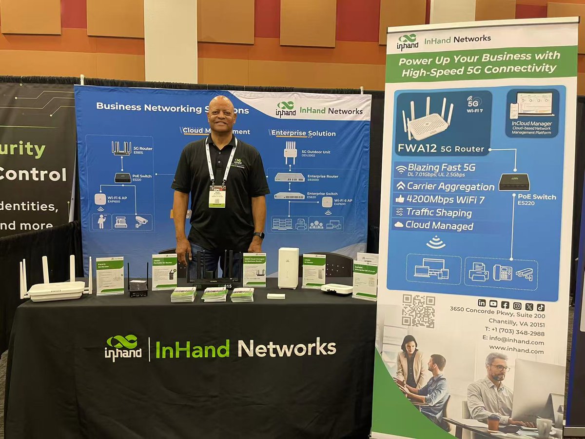 InHandNetworks's tweet image. We&apos;re live at #CVxExpo2025 in Glendale, AZ!
Proud to be a Silver Sponsor — and to have Herb Hunter on-site sharing how we’re powering smarter business Internet.
📍 Booth #6004
#InHandNetworks #5G #ChannelPartners #Connectivity #NetworkingSolutions