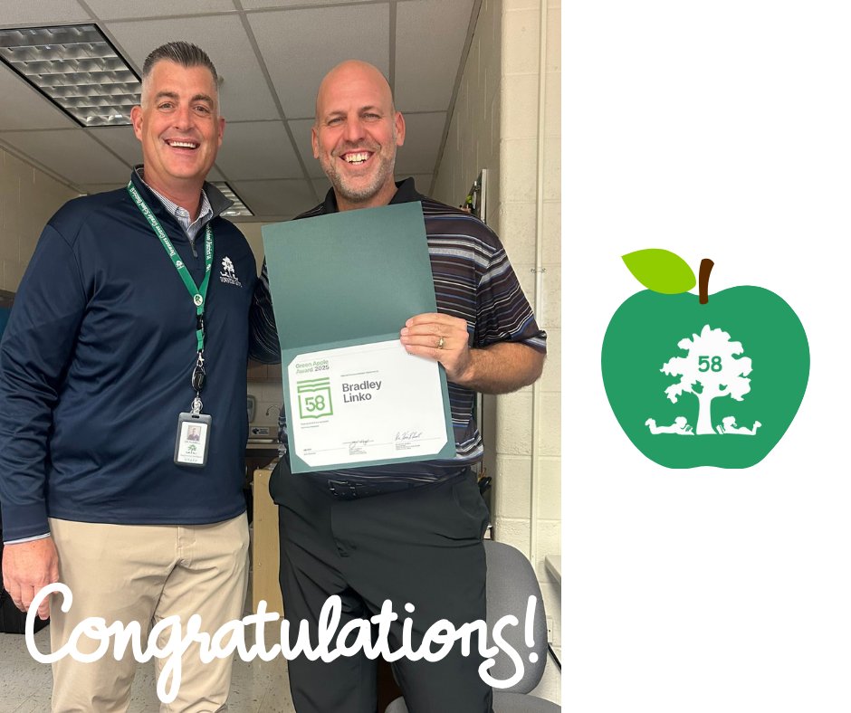DGDistrict58's tweet photo. 🍏 A big congratulations to Bradley Linko, 2nd Grade Teacher at Belle Aire, for being honored with a Green Apple Award! Your energy, enthusiasm, and commitment to student growth make learning fun and meaningful. Thank you for all you do!  #DG58Pride #DG58GreenAppleAward https://t.co/B8zNkhbD8v