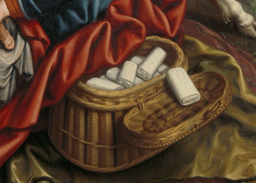 The Adoration of the Magi, Pieter Aertsen, c. 1560  (Rijksmuseum)  I like especially Mary's copious supply of nappies - not a detail you often see in sacred art!
