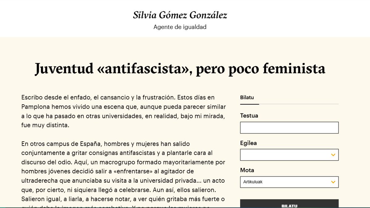 En menos de 3 días se publica en Naiz una editorial y un artículo en la misma dirección: deslegitimar las protestas antifascistas desde el feminismo.

Explico por qué esto no tiene nada que ver con una crítica feminista.
naiz.eus/eu/iritzia/art…
naiz.eus/eu/iritzia/edi…