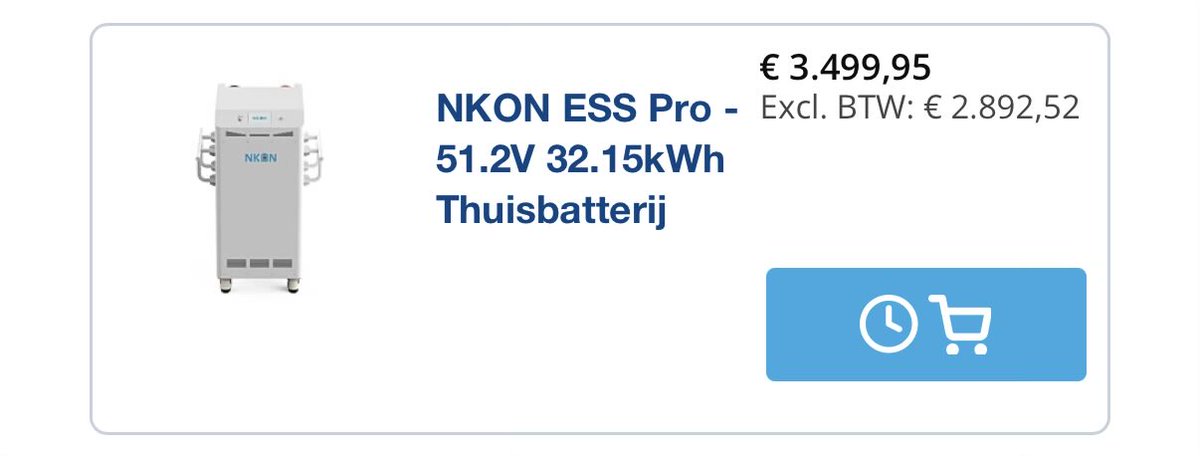 Nog even over batterij opslag. 
Inmiddels koop je voor 3500 euro een batterij van maar liefst 32(!) kWh. 
Er komt dan nog wel een omvormer bij, maar de prijzen dalen echt hard. 
Als de saldering eraf gaat kopen we voor een paar 100 euro een 5 kWh batterij waarmee je prima de