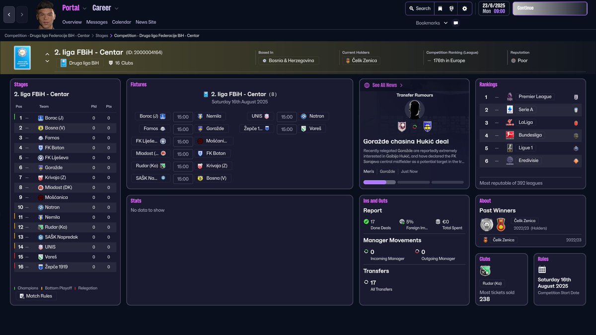 cro_manager's tweet photo. Paralelno s dodatkom za niže lige HNL-a, radi se i na updateu za lige Bosne i Hercegovine.
Ove godine idemo korak dalje te će biti aktiviran i 3. rang - prva verzija već je dovršena te ide u testiranje. #fm26 https://t.co/DXOfDXNlen