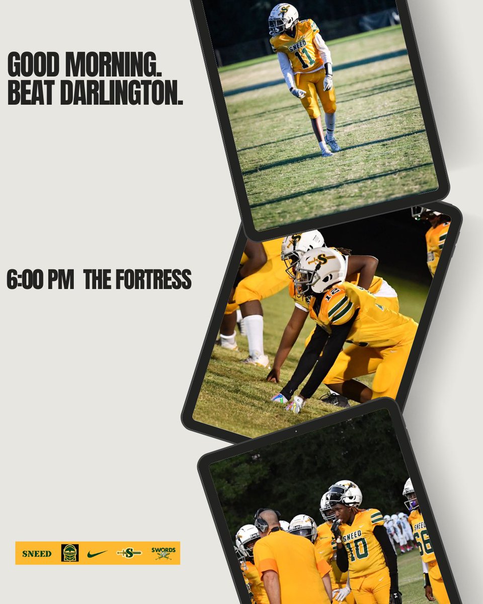It's the final Gameday of the season for our Football Squires!! Come support our student-athletes this evening!! 💚💛⚔️🏈 #SwordsUp 

Go to sneed.f1s.org/athletics to purchase tickets. 
Please adhere to our Clear Bag Policy. 
All students MUST BE ACCOMPANIED BY AN ADULT