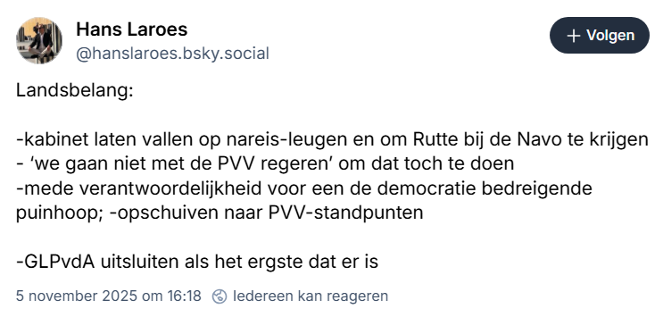 eenblikopdenos's tweet image. Hans #Laroes is not amused! De voormalig hoofdredacteur van de @NOS vindt het erg dat de VVD niet met GroenLinks-PvdA in een kabinet wil stappen. Als fan van Peter Breedveld en Piet Lekkerkerk zal "Laroeski" wellicht ook Paul Smits en Sabine Scharwachter geweldig vinden. #GLPvdA