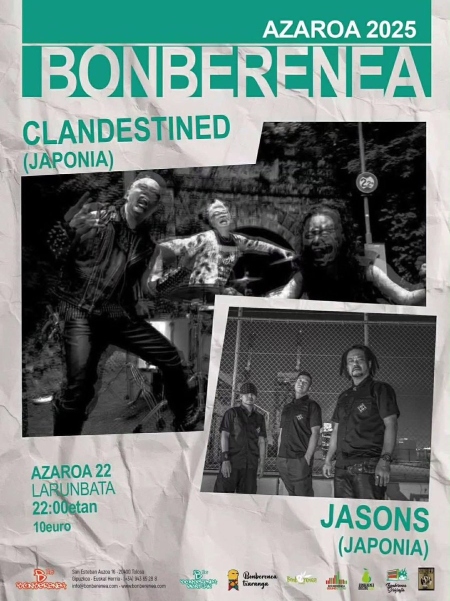 CLANDESTINED666's tweet image. STAY FOOLISH TOUR 2025 – JASONS × CLANDESTINED in EUROPE!

Tour Schedule:
 • 🗓 Nov 21 (Fri) – Svitavy, Czech Republic @ Klub Tyjátr
 • 🗓 Nov 22 (Sat) – Tolosa, Basque Country @ Bonberenea
 • 🗓 Nov 23 (Sun) – Abadiño, Basque Country @ Amaraun Arte Fabrika