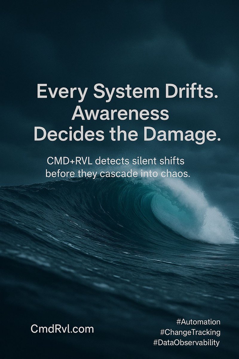 cmdrvl's tweet image. 🌊 Every System Drifts. Awareness Decides the Damage.
CMD+RVL detects silent shifts before they cascade into chaos.

🌐 CmdRvl.com
#CmdRvl #Automation #ChangeTracking #DataObservability