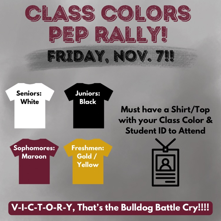 📣🐾 Our Class Colors Pep Rally for our game against North Shore is on Friday during 7th period! 🐾 Students must have on their class color shirt and their ID to attend.

🔔 We will be following our Pep Rally Bell Schedule on Friday >> humbleisd.net/o/schs/page/be…