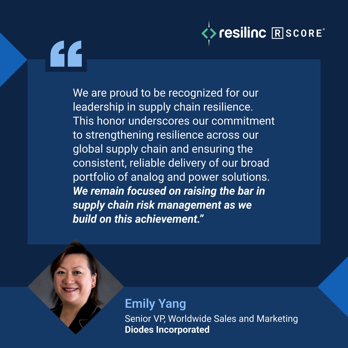 We’re proud to recognize Diodes Incorporated for their leadership and excellence in supply chain risk management through Resilinc’s R Score® program.

See the full list of 2025’s Top 30 Most Resilient Suppliers in the High-Tech Industry: okt.to/hciCD1