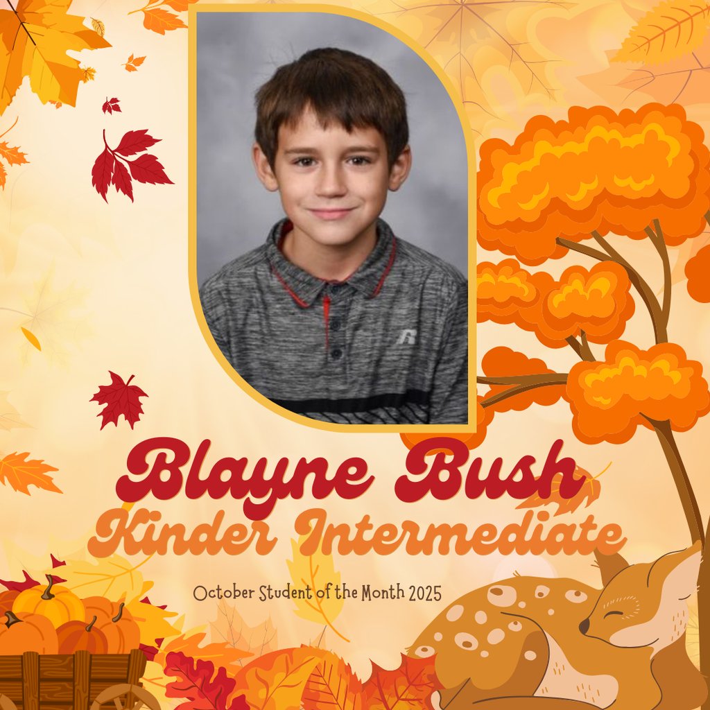 KinderPrincipal's tweet photo. Congratulations to the Kinder Intermediate School Student of the Month for October, Blayne Bush! https://t.co/AMyodIWqx5