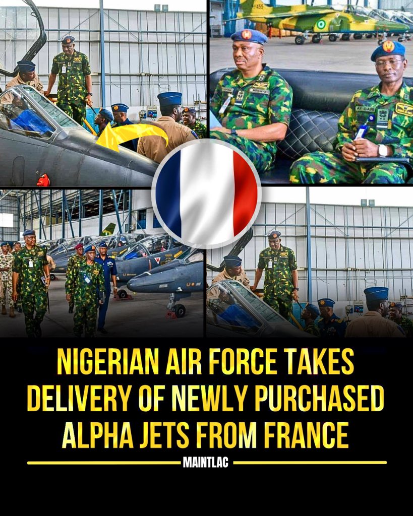 faxlac's tweet photo. Pictures showing Nigerian Air Force (NAF) Alpha jets recently purchased from France. 

#jet #nigeriamilitary #nigeriajet #nigeria https://t.co/yW1pLMJLzR