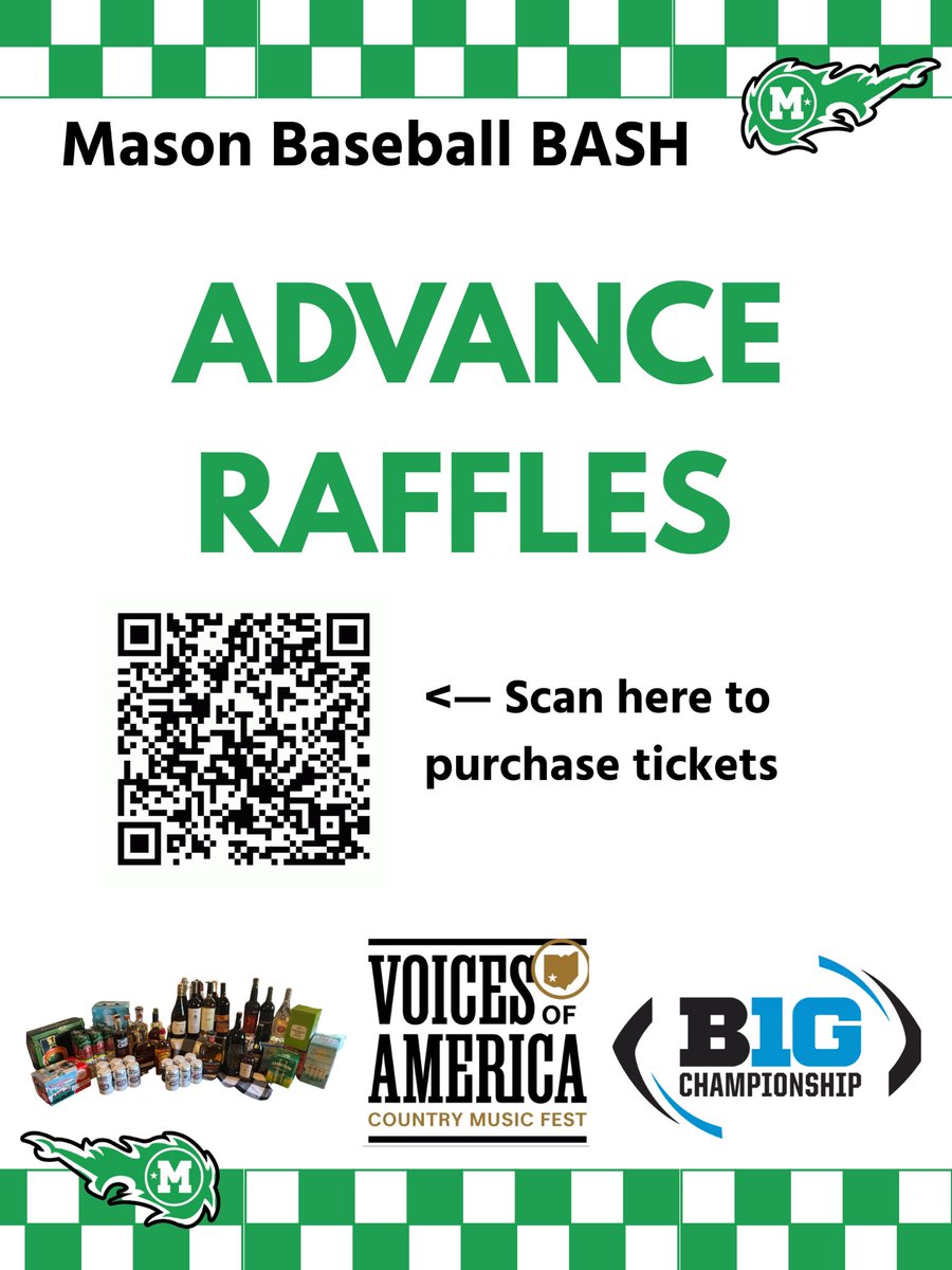 MasonHSBaseball's tweet photo. As the annual Mason Baseball BASH is approaching we encourage everyone to purchase a ticket for our advance raffles.

Use the link below to purchase!
—> https://t.co/DUlMOEZ9bb https://t.co/GylcwhQFrP