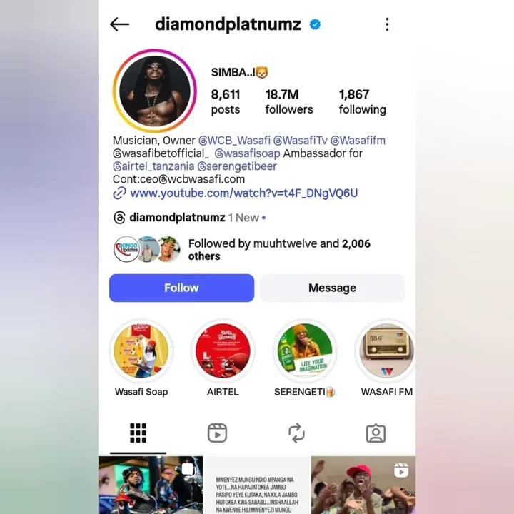 BantuMTZ's tweet photo. Msanii Diamond Platnumz apoteza zaidi ya wafuasi 50,000 kwenye Instagram, Jana alikuwa na followers 18.8M, leo wameshuka hadi 18.7M.
Sababu ya kupungua bado haijajulikana
#DiamondPlatnumz #Instagram #Wasafi https://t.co/eJ7TJJMVbo