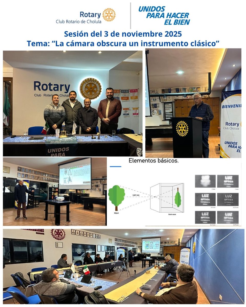 “La cámara obscura un instrumento clásico”. Ponencia del Dr. Fermín Granados sobre un instrumento óptico no utilizado como apoyo para la compresión del concepto de imagen.
#Rotary #GenteDeAcción #WeAreRotary #PeopleOfAction #ProudRotarian #clubrotariodecholula #FundacionRotaria