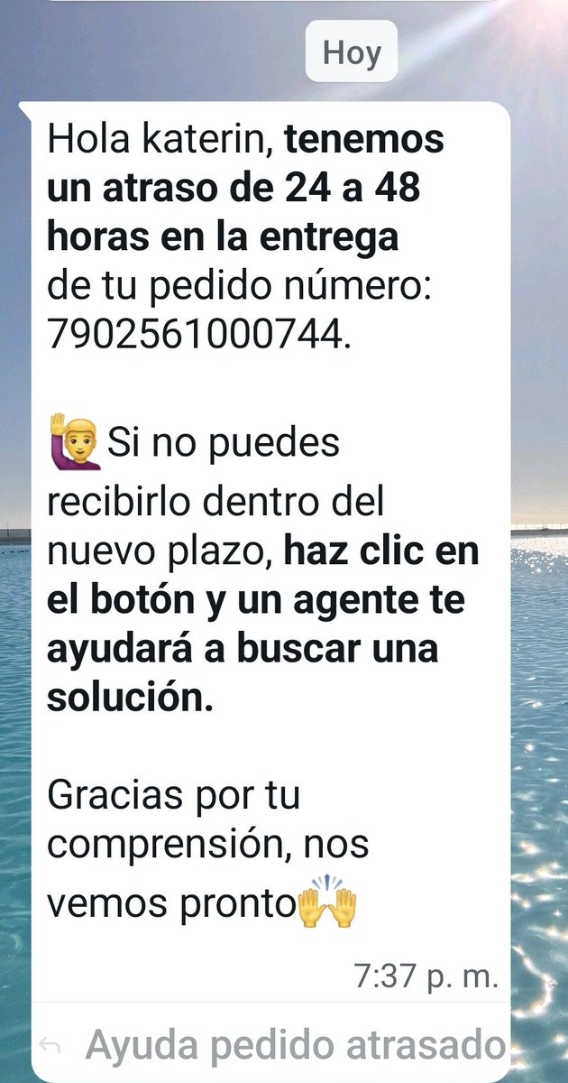 Katkreppsp's tweet photo. Que rabia!! @Walmart chantas!! Dicen "entrega al dia siguiente" y luego de la compra envian un mensaje que tienen retraso de 24 a 48 horas!! Sinvergüenzas 😡 https://t.co/cVsjROV8Nd