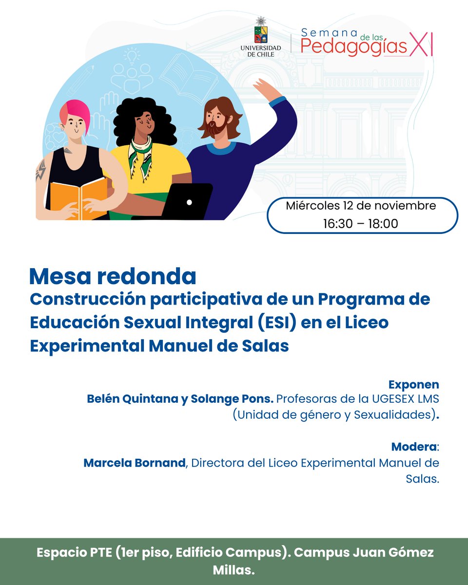 🎓 ¡Ya puedes inscribirte a las actividades de la Semana de las Pedagogías 2025!

👉 Revisa el programa de todos los días en: uchile.cl/u233955 (Link en nuestro perfil)

#SemanaDeLasPedagogías2025 #PTE #UCHILE #Pedagogía
