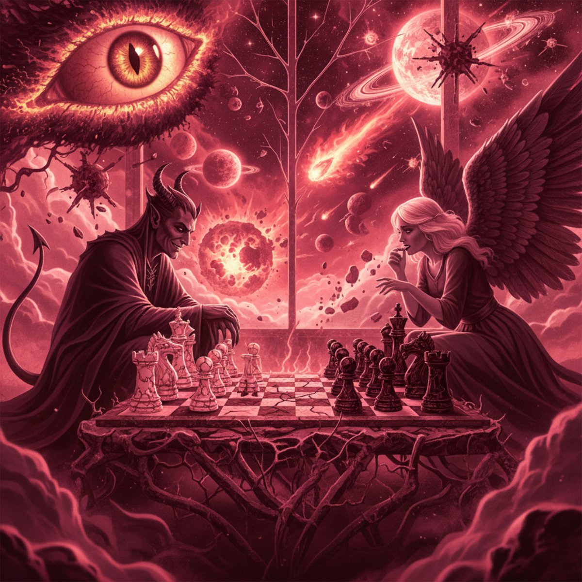 Alien_Designer's tweet photo. Hi my earthling family👁

"The Angel’s Gambit "♟️

When the angel moves black and the devil plays white,truth cracks, and the cosmos bleeds red.
No checkmate. Only the end.

Live now on #Objkt 💫

1/1

Auction Price: 36 $XTZ

#1of1SZN #TezosArt #PinkxRed #NFTArt #SurrealArt

📎🔻 https://t.co/XjqvaAOTTq